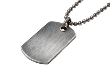 Brushed metal dog tag pendant on a beaded chain