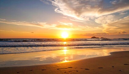 Golden sunset over a tranquil beach