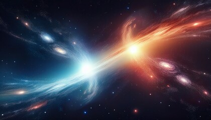 Obraz premium panoramic banner of two galaxies colliding in deep space
