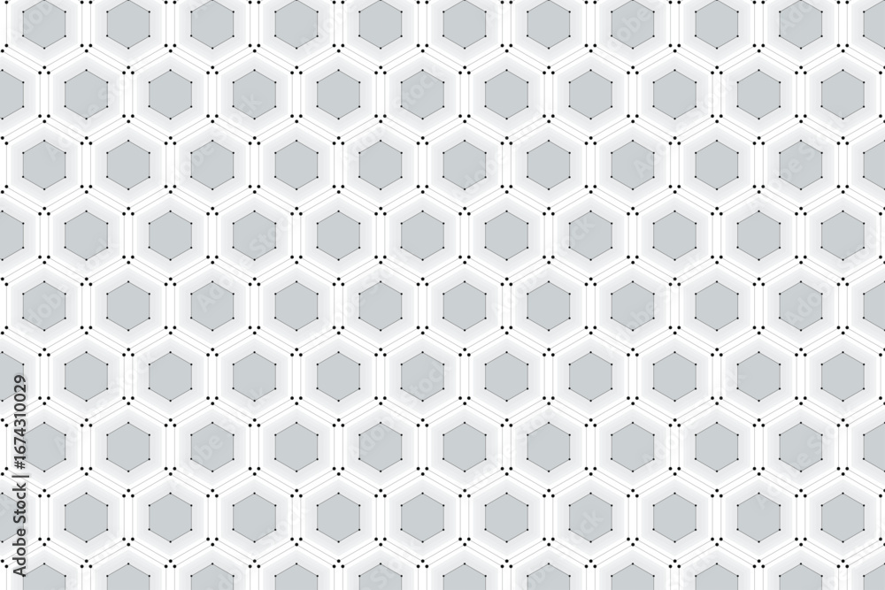 Poster seamless white, gray hexagonal geometric abstract pattern | 3d honeycomb cell mesh luxury background