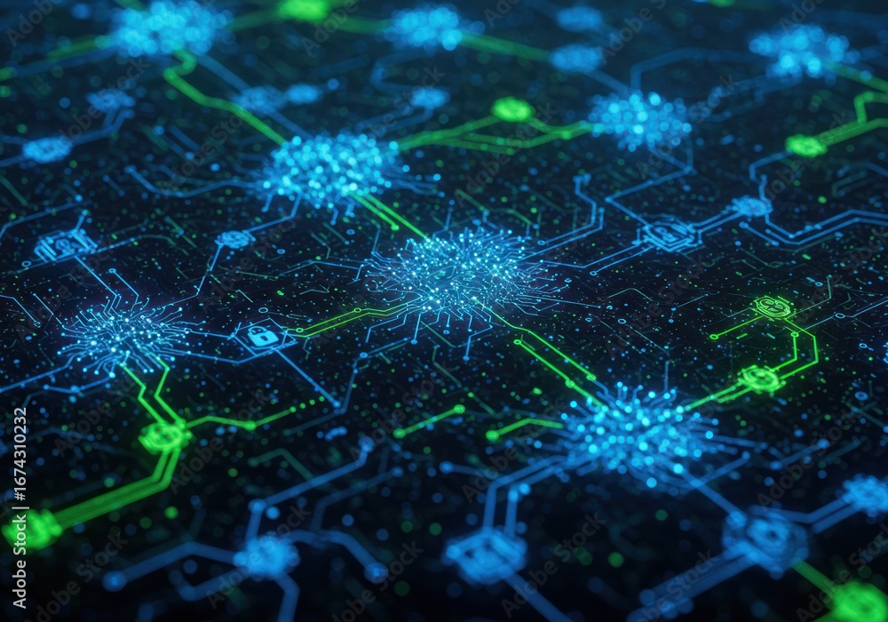 Aufkleber digital network technology abstract blue green connection data visualization