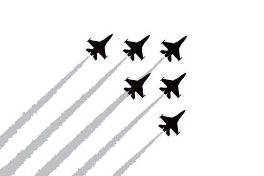 contrail and fighter jet silhouette,Fighter jets performing aerobatic flyovers at air shows and major events