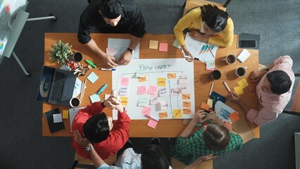 Top view of smart business man put scrum board on table at meeting room while marketing team...