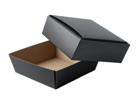 Black square food container, open