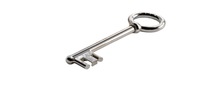 Silver key on black background