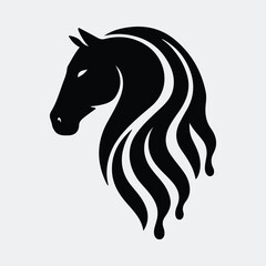Silhouette horse head with flowing mane artistic black vector illustration