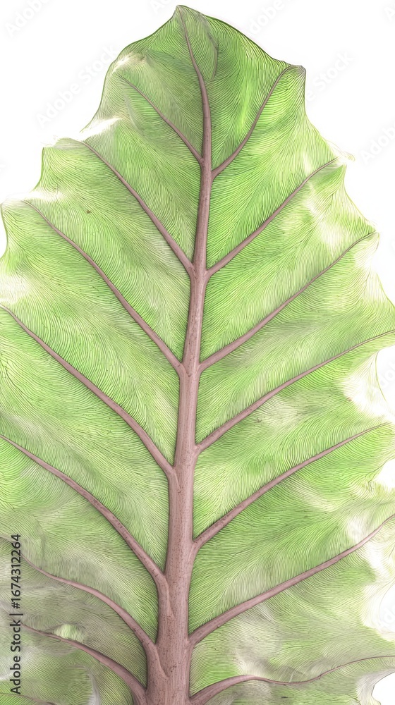 Poster close-up view of a green leaf showcasing intricate vein patterns and textures under natural light in
