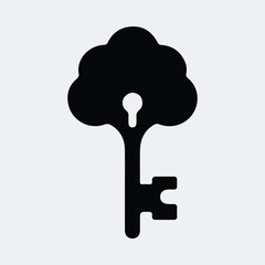 Silhouette key tree shape concept for security vector illustration