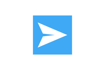 A white paper airplane icon inside a blue square, isolated on transparent background