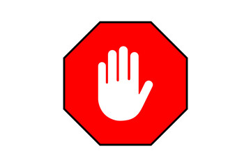Red octagonal stop sign with a white open palm hand symbol, isolated on transparent background