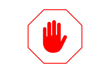 Red stop hand symbol isolated on transparent background