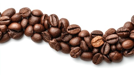Roasted coffee beans arranged in a wavy line against a white background (1)