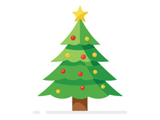 Fototapeta premium Christmas Tree with Star Topper and Ornaments for Holiday Season Celebrations, Christmas tree vector isolated on white background