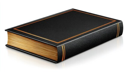 Obraz premium Black leather book with orange accents in clipart style, isolated on white background