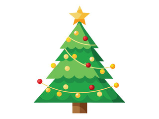 Obraz premium Christmas Tree with Star Topper and Ornaments for Holiday Season Celebrations, Christmas tree vector isolated on white background
