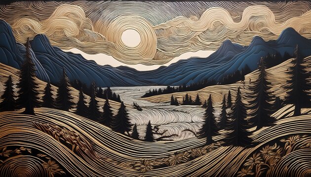 landscape pyrography created with generative ai