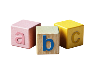 Three colorful wooden alphabet blocks