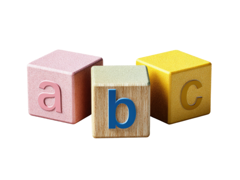 Three colorful wooden alphabet blocks