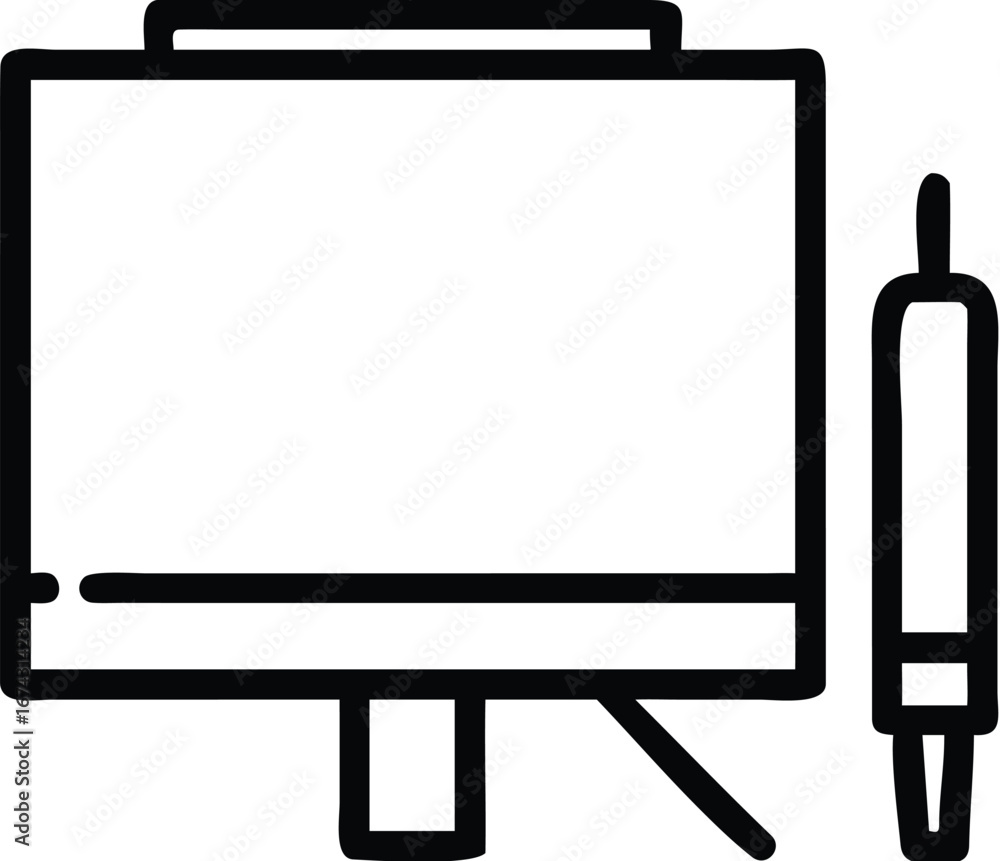Aufkleber vector art of simple line art icon of a computer monitor and a stylus pen isolated on a