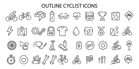 a set of 40 outline icons related to cycling. 