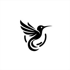 Obraz premium Stylized black hummingbird logo with wings spread and tail feathers
