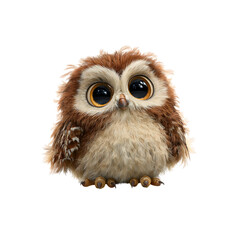 Naklejka premium Adorable fluffy cartoon owl with huge expressive eyes, perfect for children's books, whimsical designs, and cute branding projects.