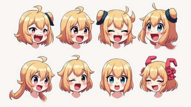 Anime VTuber emote pack with a happy smiling expression