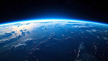 Fototapeta premium Stunning View of Earth from Space: Blue Planet with Clouds, and Starry Sky