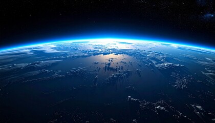 Fototapeta premium Stunning View of Earth from Space: Blue Planet with Clouds, and Stars