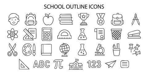 a set of vector outline icons related to education and school.