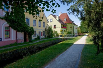 View of Hradební Street in Třeboň, sunny summer day