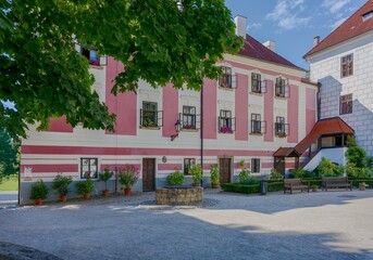 View of the courtyard of the castle in Třeboň, sunny summer day