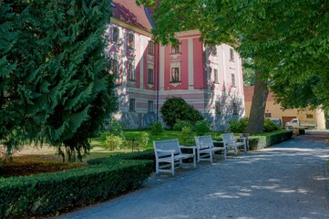 View of the courtyard of the castle in Třeboň, sunny summer day