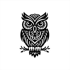 Fototapeta premium Intricate black and white owl design sitting on a branch