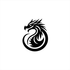 Stylized black dragon emblem on white background
