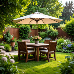 Garden patio under umbrella