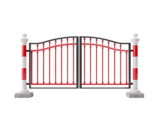 3D model of a metal gate with red accents