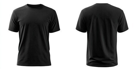 Blank black men's t-shirt, front and back views