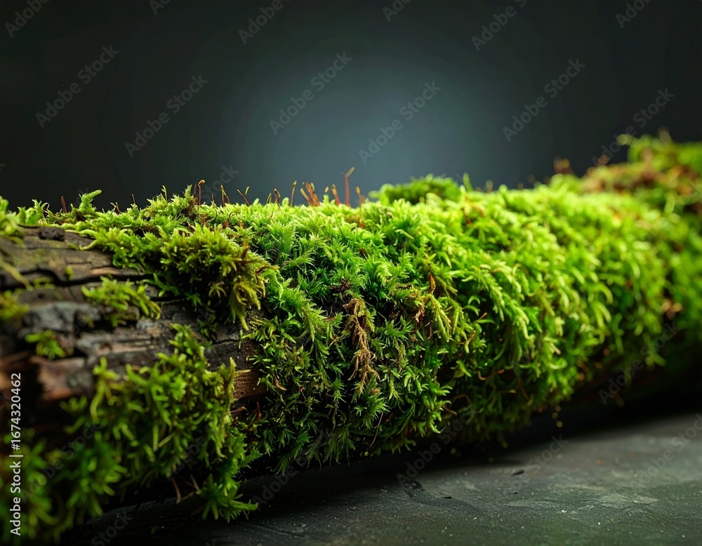 Poster moss covered fallen log on dark background