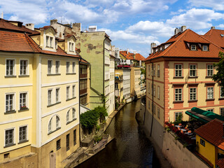 Charming Canal Houses in Prague on a Sunny Summer Day