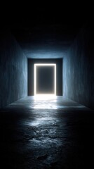 Dark tunnel with glowing square exit