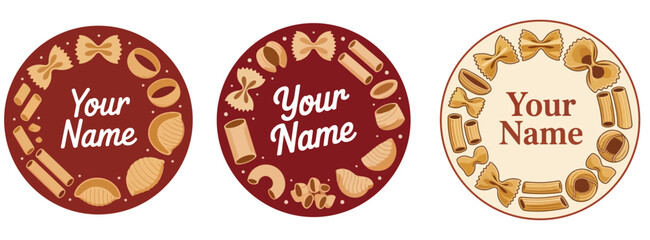 Pasta Noodles Logo Design Set With Different Shape Of Pasta Noodles