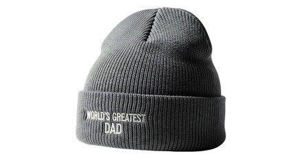 Father's Day or birthday gift, this grey beanie with "WORLD'S GREATEST DAD" embroidery is ideal for winter fashion, e-commerce product display, and proud dad apparel,