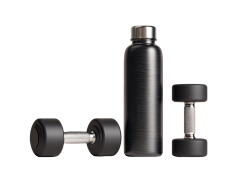 Fitness equipment on black background