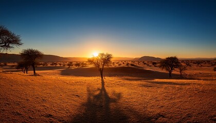 Naklejka premium the first light of day breaks through the darkness casting long shadows the world slowly comes to life as the sun climbs higher in the sky