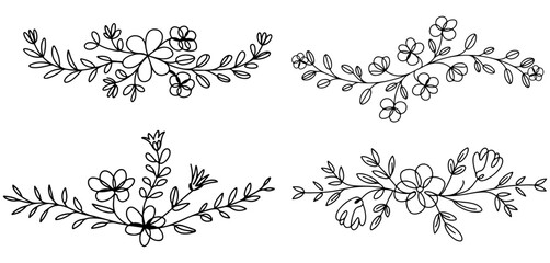 floral flowers with leveas for frame, broder, leaf, branch, lineart, silhouette