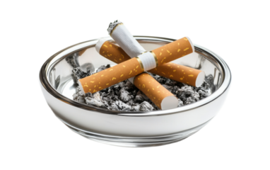 Cigarettes in ashtray on transparent background, png