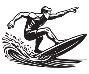 Extreme Surfing Man Silhouette Vector
