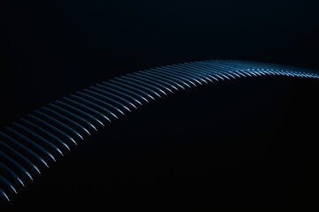 Bridge Made of Black Ballpoint Pens Suspended Over Dark Background with Cool Blue Lighting