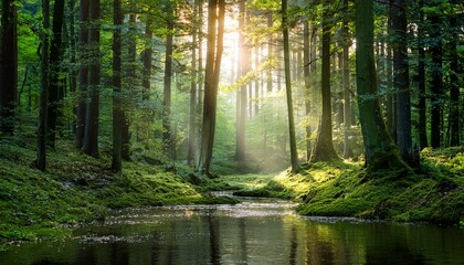 Obraz premium nature and transhumanism in a tranquil forest